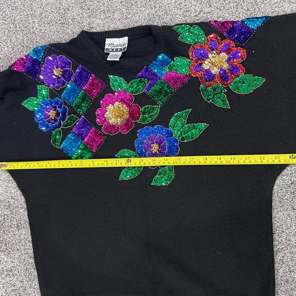 Vintage Marnie West Black Sequin Beaded Full Sleeve Wool Rabbit Hair Sweater M - Picture 7 of 9